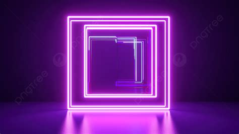 White Neon Frame On A Purple Background In A 3d Rendering Neon Square