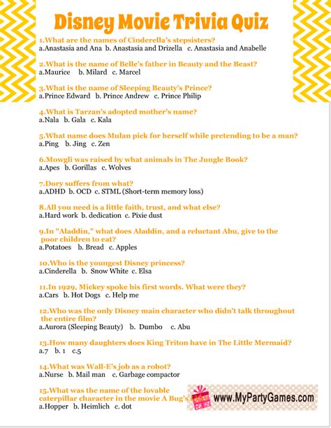 Free Printable Disney Movie Trivia Quiz
