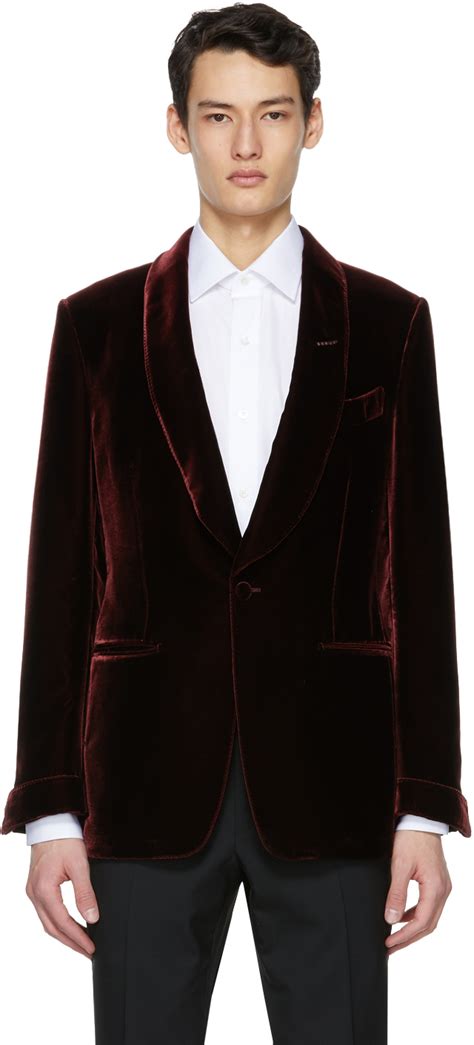 Tom Ford Burgundy Velvet Shelton Cocktail Blazer Ssense