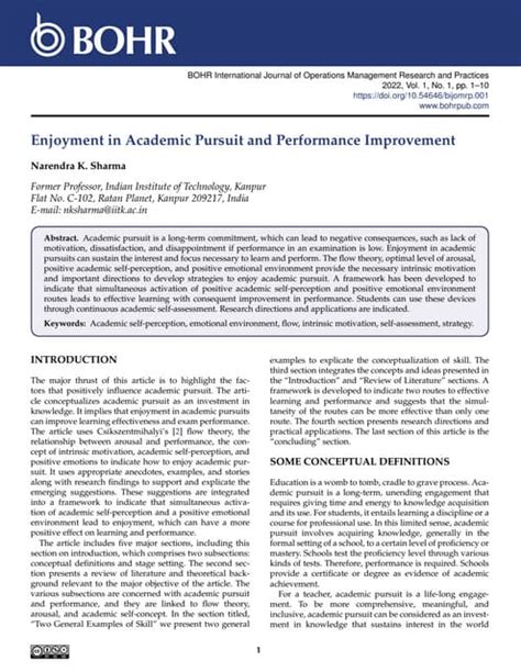 Enjoyment In Academic Pursuit And Performance Improvement Pdf