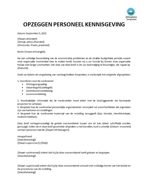 Télécharger Gratuit Opzeggingsbrief Werknemer