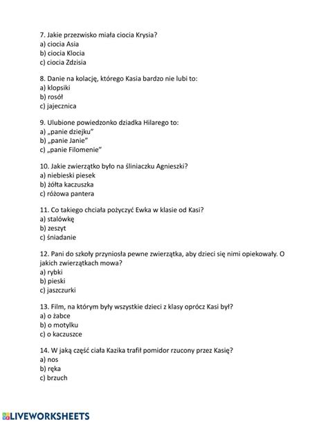 Test Ze Znajomo Ci Lektury Oto Jest Kasia Worksheet Forgot My