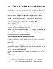 Resumen Ley Organica De Gobiernos Regionales Docx Ley N Ley