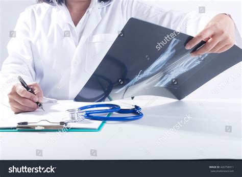 Close Woman Doctor Holding X Ray Roentgen Stock Photo