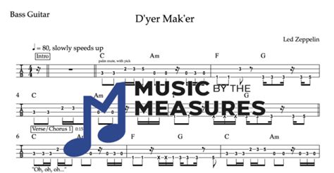 D Yer Mak Er Bass Guitar Music By The Measures