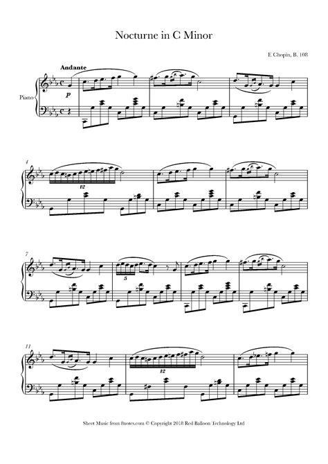 Chopin Nocturne In C Minor B 108 Sheet Music For Piano 8notes