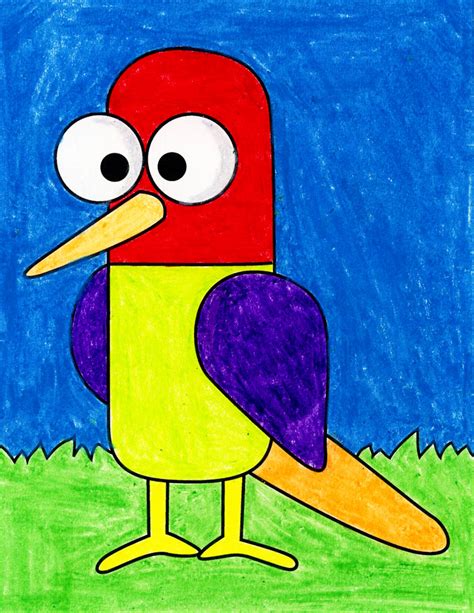 Easy How to Draw a Cartoon Bird Tutorial and Cartoon Bird Coloring Page