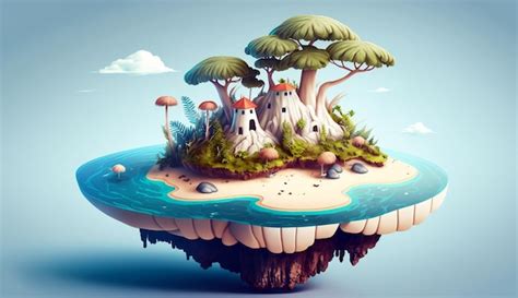 Premium Photo Fantastic Mushroom Surreal Float Island Landscape