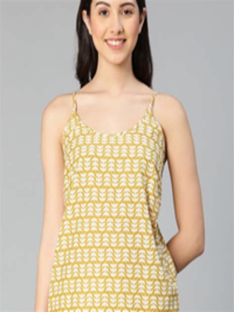 Buy Oxolloxo Women Mustard Yellow Floral Printed Cami Top Tops For