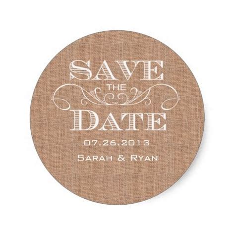 Country Burlap Print Save The Date Sticker Zazzle Printing On