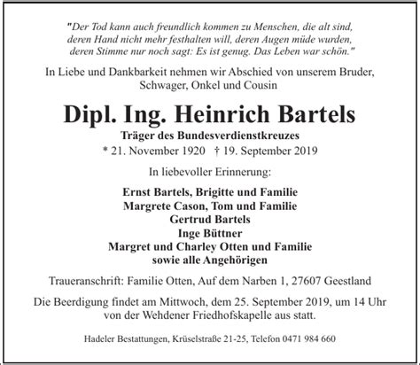 Dipling Heinrich Bartels Gedenken Nordsee Zeitung