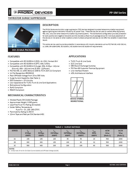 PP1500SB Datasheet PDF Protek Devices