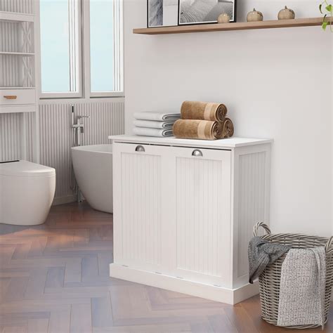 Locsear Tilt Out Laundry Hamper Cabinet With Removable Basket Double Hidden Laundry