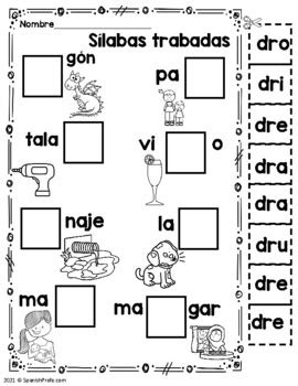 Sílabas trabadas corta y pega by Spanish Profe TpT