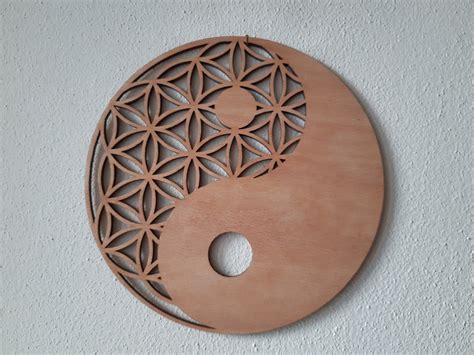 Yin Yang Flower Of Life Wood Wall Art Sacred Geometry Laser Etsy