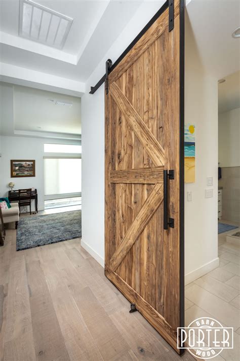 Mushroom Wood Master Bath Sliding Door Porter Barn Wood