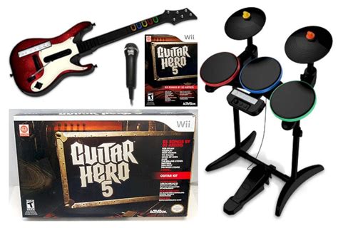 NEW Nintendo Wii Wii U Guitar Hero 5 BAND SET Kit W Drums Mic Guitar