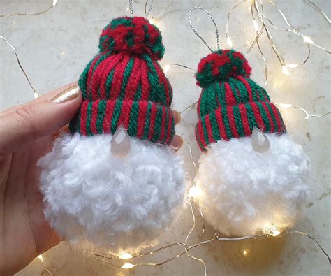 Set Of 2 Yarn Pom Pom Gnomes Christmas Gnome Ornaments Handmade Yarn