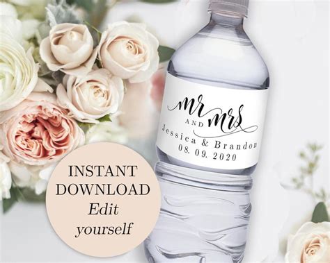 Printable Wedding Water Bottle Labels Editable Water Bottle Template