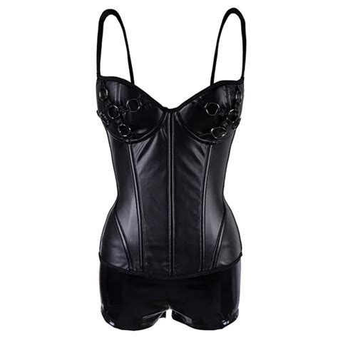 Lingerie Faux Leather Corset Sexy Overbust Boned Hookandeyes Corsets