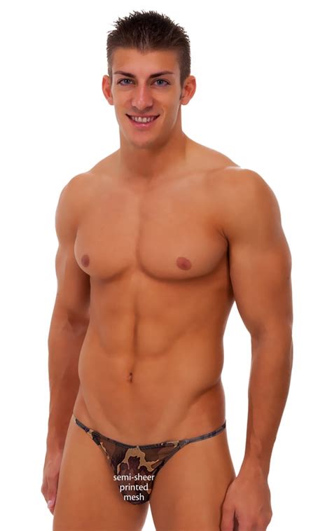 Mens Super Low Tiny Bikini Swimsuitin Camo Mesh Skinzwear