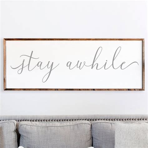 Stay Awhile Sign Stay Awhile Wood Sign Living Room Wall Etsy