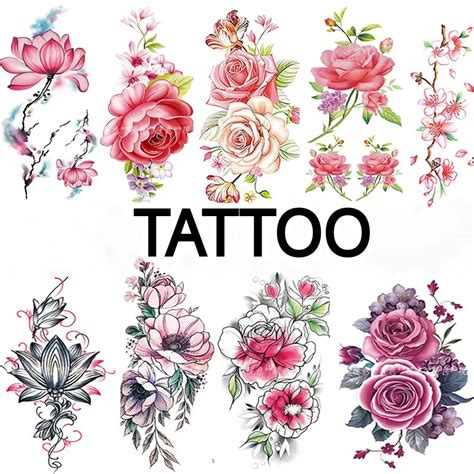 Folhas Folhas Autocolantes De Tatuagem De Flor De Rosa