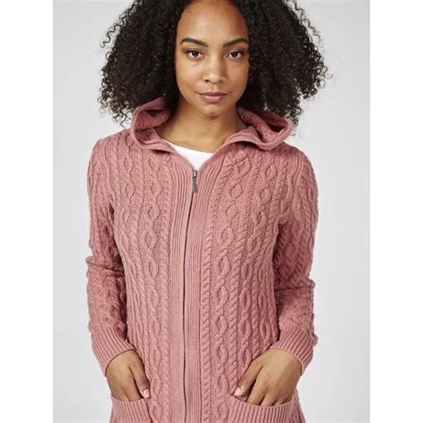 Denim Co Cable Knit Zip Front Hooded Cardigan With Patch Pockets