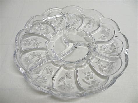 Clear Glass Scalloped Edge Relish Dish With Flowers And Clover Candy Dish Haute Juice