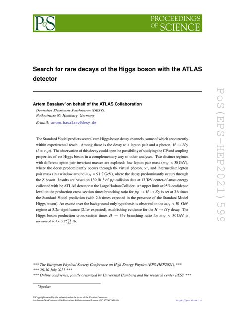 PDF Search For Rare Decays Of The Higgs Boson With The ATLAS Detector