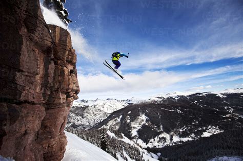 Powder Skiing Cliff Jumping