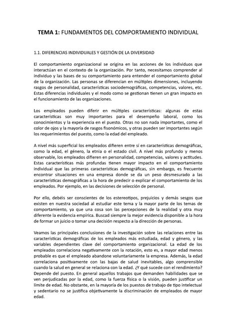 Tema Comportamiento Organizativo Tema Fundamentos Del