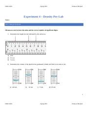 Chm L Experiment Density Pre Lab Docx Chm L Spring