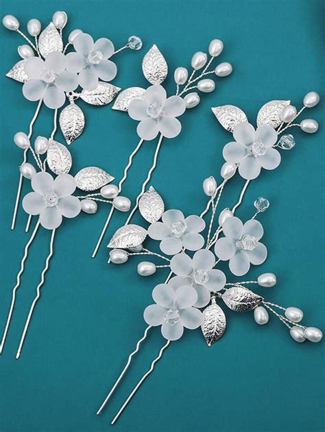 Pcs Flower Faux Pearl Decor Bridal Hair Pin Shein Usa Th C Ng