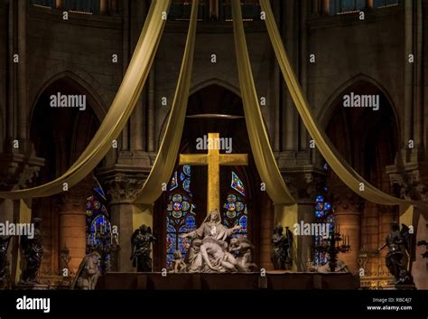 View Onto The Altar And The Cross Of The Notre Dame De Paris Cathedral