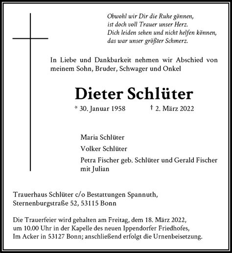 Traueranzeigen von Dieter Schlüter ga trauer de