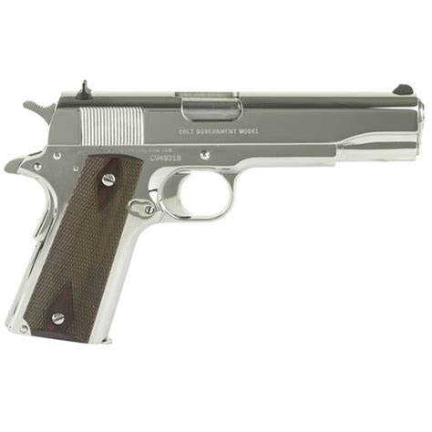 Colt Government 1911 45 Acp 5 Barrel Steel Frame Bright Stainless Finish 7rd Mag White