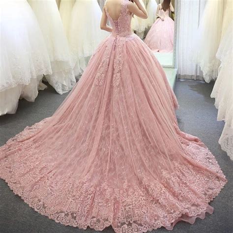 Stunning Ball Gown Scoop Corset Beaded Pink Lace Wedding Dress