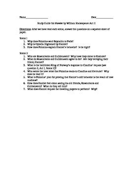 Study Guide Questions And Answers For Hamlet By William Shakespeare