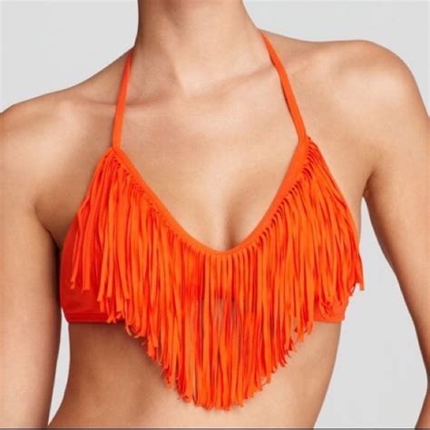 L Space Audrey Orange Fringe Bikini Top Gem