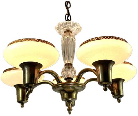 Historic Houseparts Inc Antique 5 Light Antique Brass And Glass