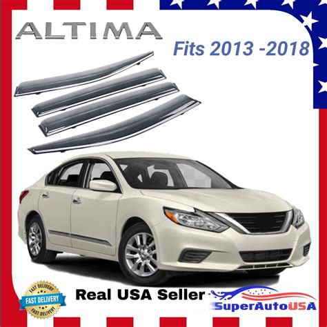 For Altima 2013 2018 CLIP ON TYPE CHROME TRIM WINDOW VISOR RAIN GUARD