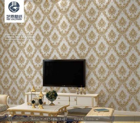 Promo Wallpaper Dinding Klasik Plus Premium Gold Cream Putih Mewah