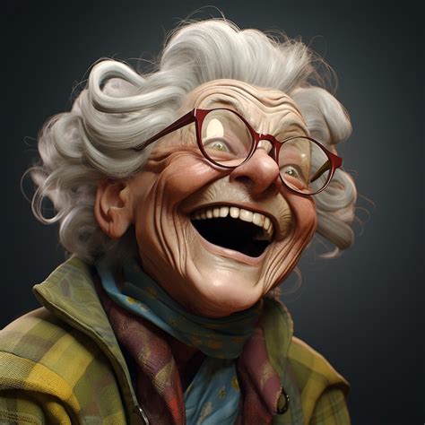 Premium Ai Image Cartoonish Beautiful Happy Old Lady Laughing