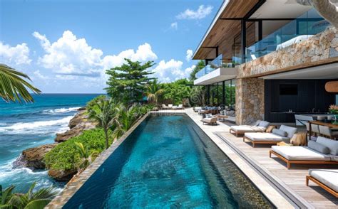 The Infinity Pool and Terrace of the Villa Stock Photo - Image of ...