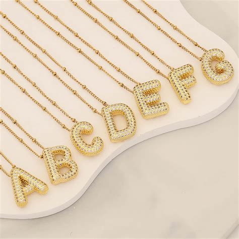 A Z Bubble Letter Necklace Gold Balloon Initial Necklaces Rhinestone