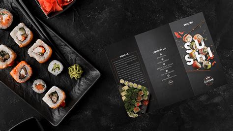 Sushi Menu Mockup With Sushi Plate Behance