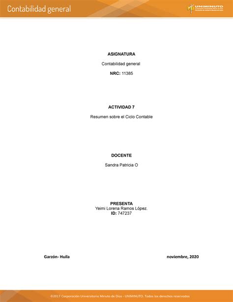 Ciclo Contable ASIGNATURA Contabilidad General NRC 11385 ACTIVIDAD 7