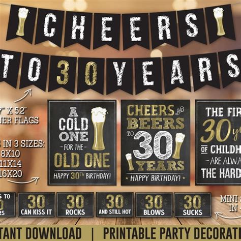 Cheers And Beers To 30 Years Printable Sign 30th Birthday Etsy