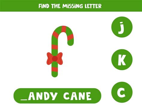 Premium Vector Find Missing Letter With Cute Christmas Candy Cane